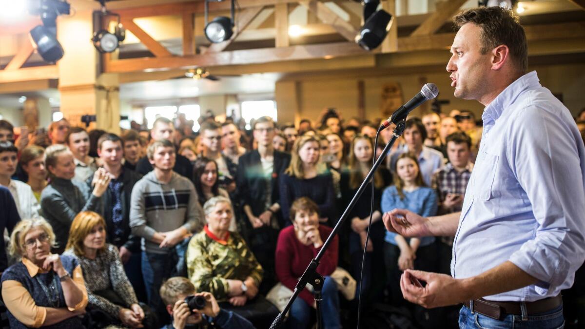 Russian opposition leader Alexei Navalny speaks to people in the city of Perm, about 720 miles east of Moscow, on June 9, 2017.