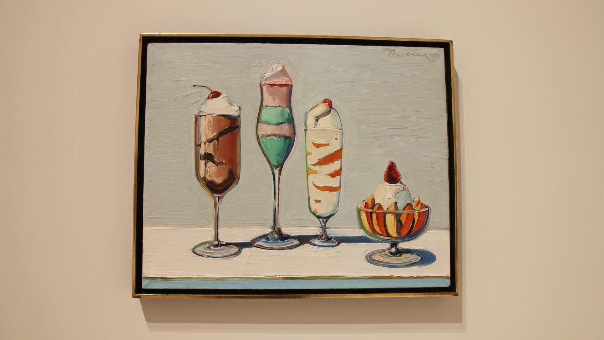 All of the abstract, contemporary and conceptual art left me a bit exhausted. So I popped in, ever so briefly, to the Botta building, to lay eyes on this painting by Wayne Thiebaud, "Confections," from 1962 — a way to end on a moment of sweetness.