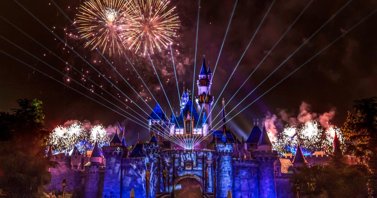 Fireworks blast during the "Disneyland Forever" nightly show. 