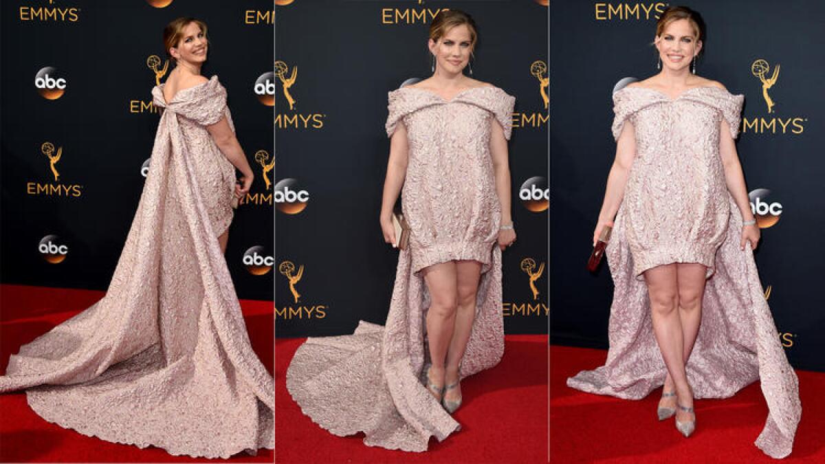 Worst: Anna Chlumsky's dress is reminiscent of a pink chenille bedspread from the Best Western on La Cienega Boulevard.