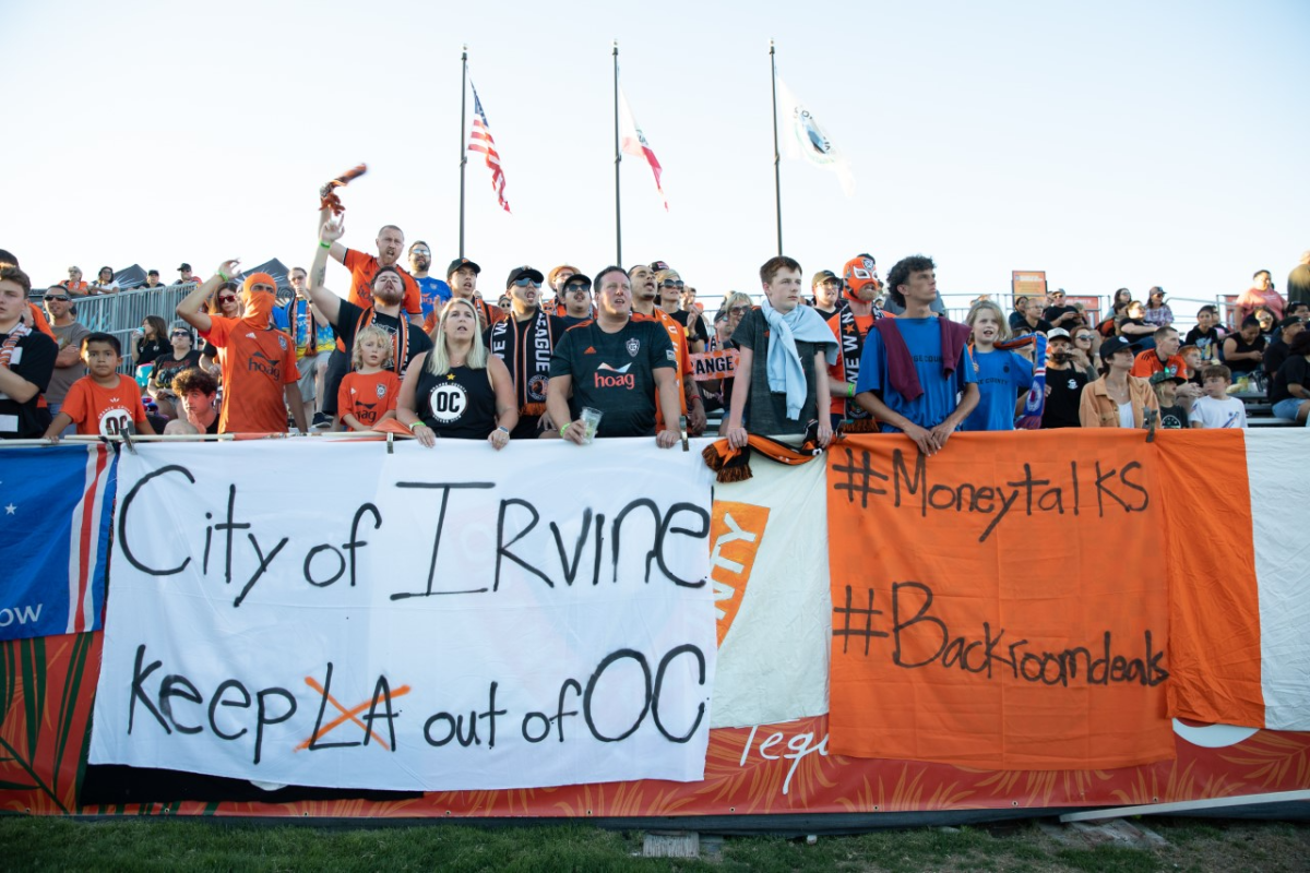 Orange County Soccer Club supporters protesting against the Galaxy using their field in Irvine.