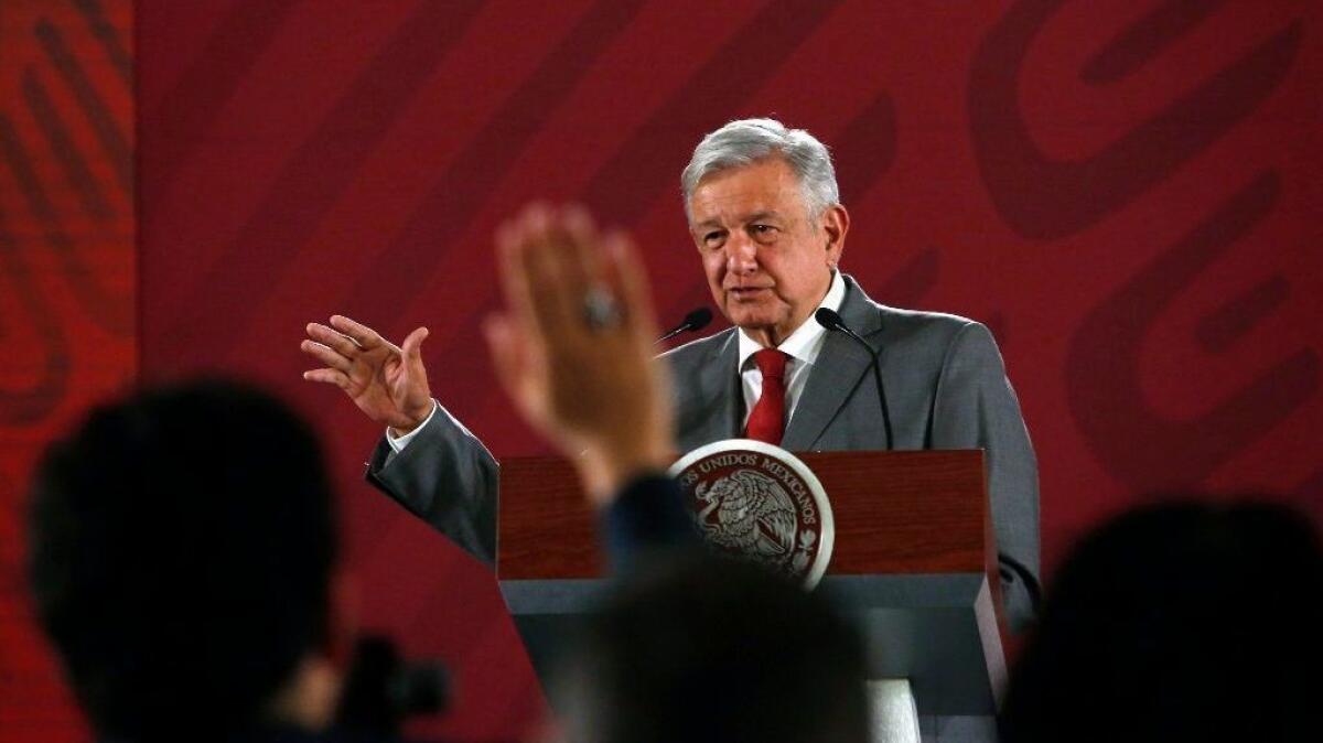 Mexican President Andrés Manuel López Obrador speaks about President Trump's tariff threats at a May 31 news conference in Mexico City.