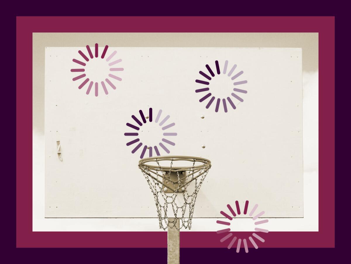 Illustration of a basketball hoop and backboard with icons indicating slow loading.