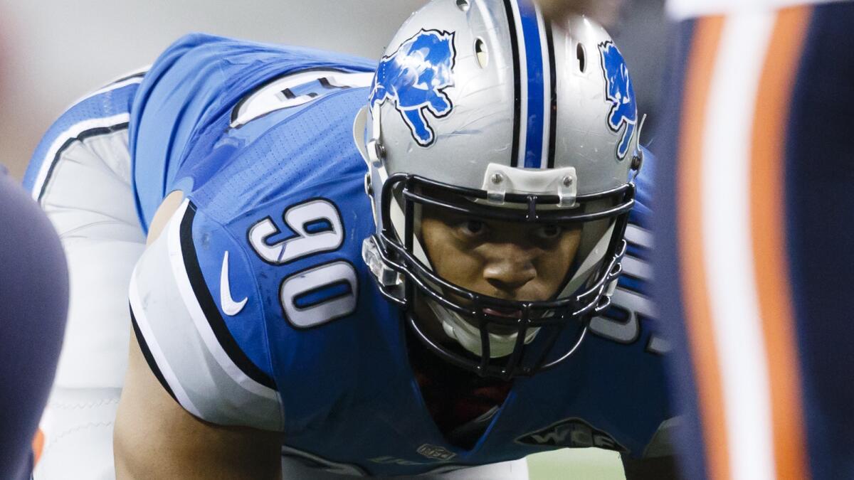 Detroit Lions defensive tackle Ndamukong Suh, lining up during a win over the Chicago Bears on Thanksgiving Day, is the prize of the NFL's free-agent class.
