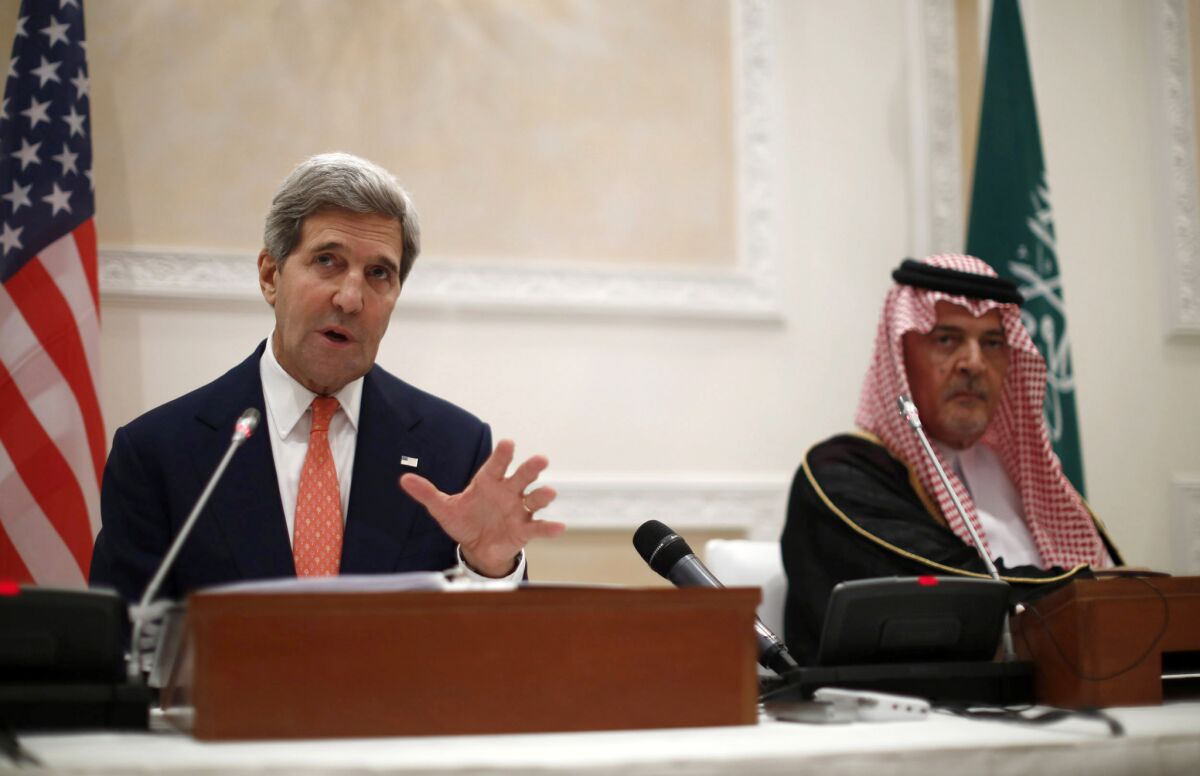 U.S. Secretary of State John F. Kerry's visit to Saudi Arabia was intended to ease strains between the longtime allies over Syria, Iran and Egypt. Although both Kerry and Saudi Foreign Minister Prince Saud al Faisal, right, praised their longtime ties at a joint news conference on Monday, it was clear that issues continue to divide them.