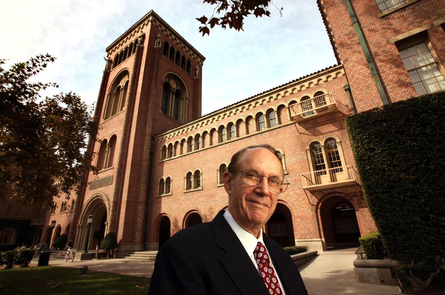 Steven Sample, the former president of USC who left a legacy of transformation, poses on campus on Oct. 27, 2009.