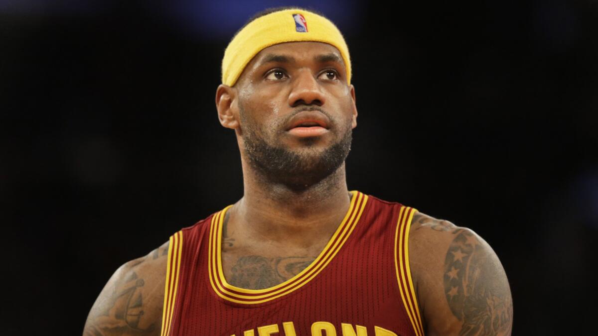 Cleveland Cavaliers star LeBron James looks on during a game against the New York Knicks on Feb. 22.