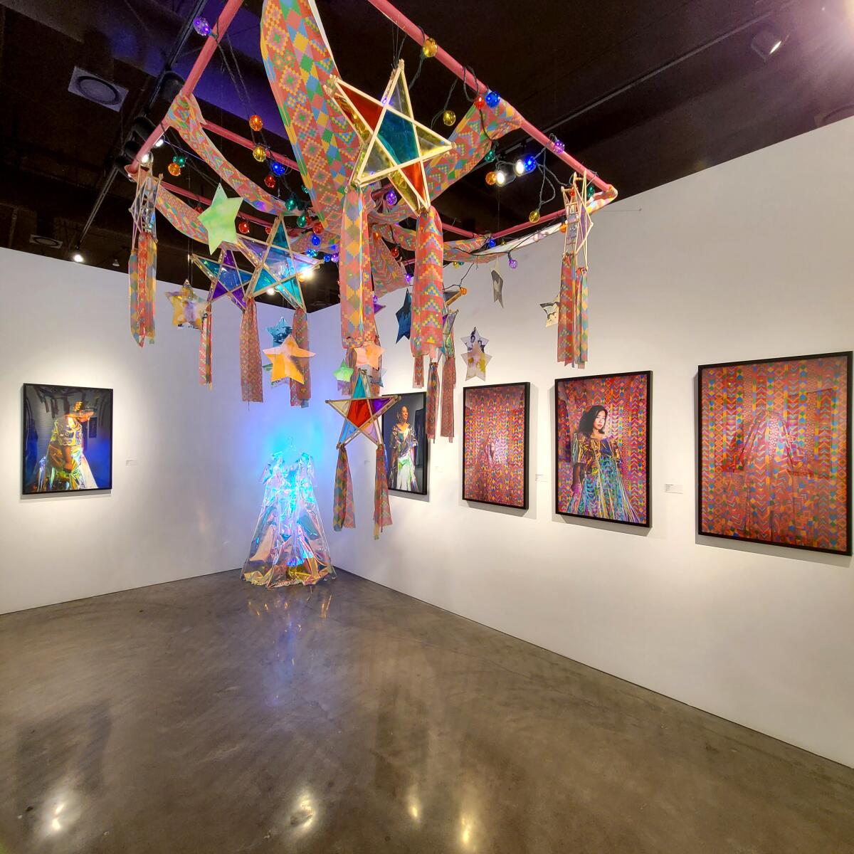 Installation view of Jaana Baker's holographic dress 