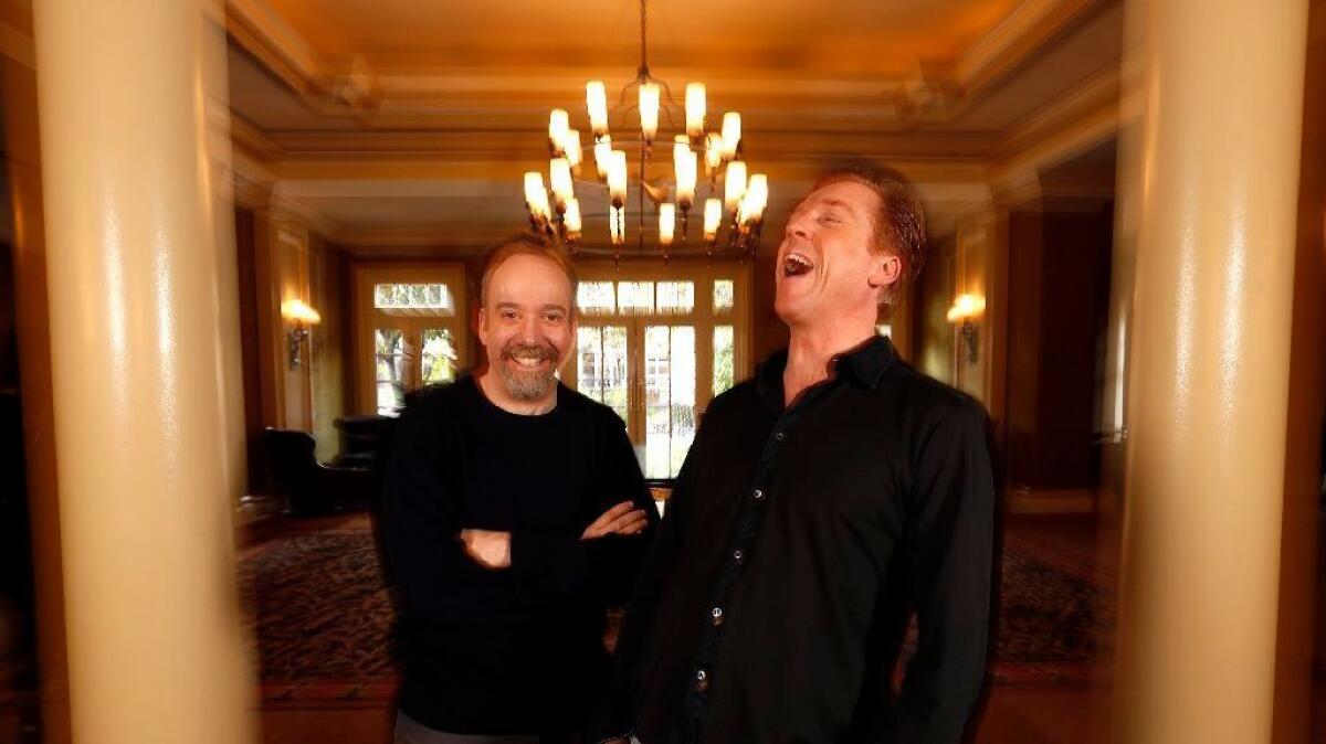 Paul Giamatti, left, and Damian Lewis star in the second season of Showtime's, "Billions." Giamatti and Lewis were photographed at the Langham Hotel in Pasadena on Jan. 8.