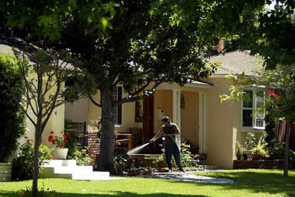 Friar Street resident Gregory Crosby carefully tends to his lawn and flowerbeds.