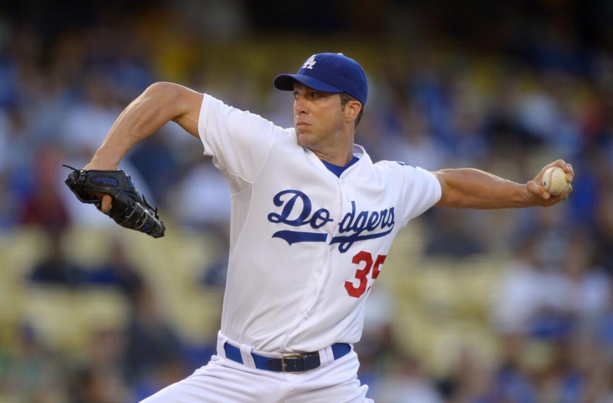 Dodgers pitcher Chris Capuano is still hampered by a groin injury suffered last week.