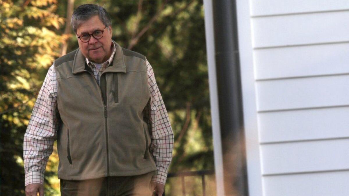 Atty. Gen. William Barr leaves his house in Virginia on Sunday before releasing his letter about the Russia investigation.