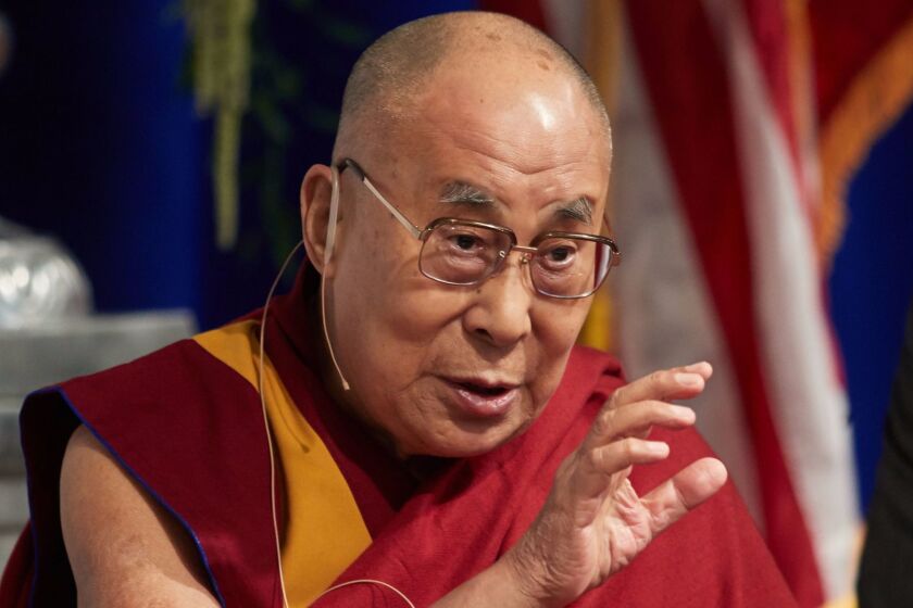 EDEN PRAIRIE, MN - JUNE 23: His Holiness the XIVth Dalai Lama speaks at the Starkey Hearing Foundation Center For Excellence on June 23, 2017 in Eden Prairie, Minnesota. (Photo by Adam Bettcher/Getty Images for Starkey Hearing Technologies) ** OUTS - ELSENT, FPG, CM - OUTS * NM, PH, VA if sourced by CT, LA or MoD **