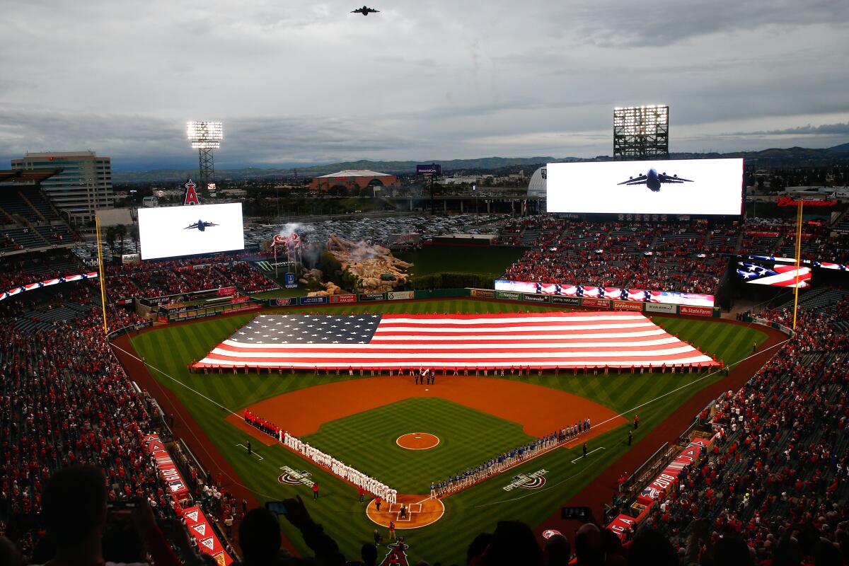 ANAHEIM, CALIF. - APRIL 04: Opening Day at Angel Stadium on Thursday, April 4, 2019 in Anaheim, Calif. (Kent Nishimura / Los Angeles Times)