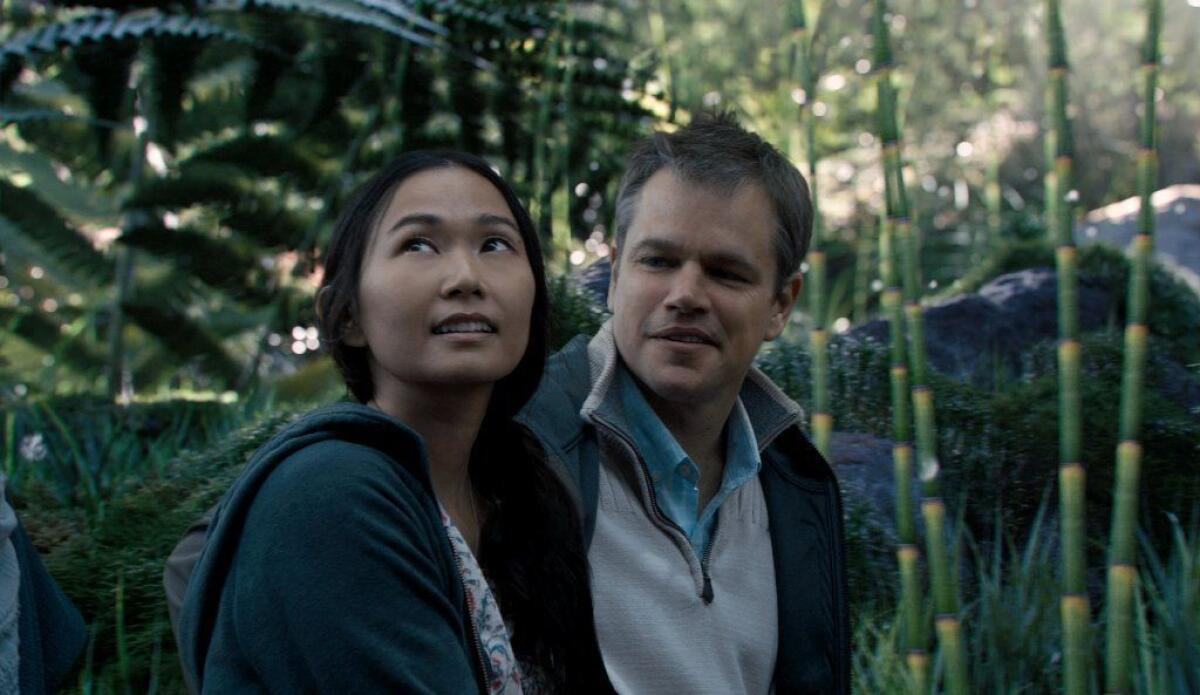 Hong Chau plays Ngoc Lan Tran and Matt Damon plays Paul Safranek in "Downsizing."