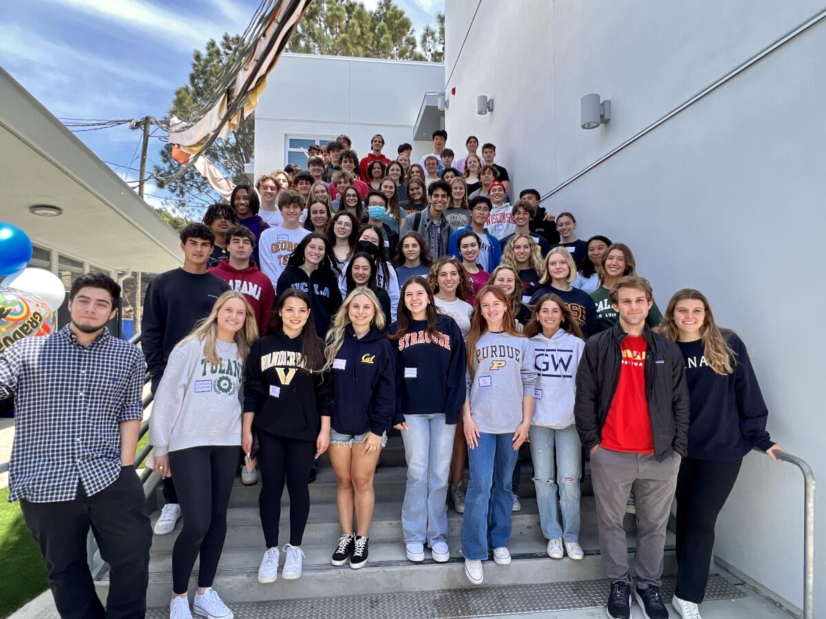 Graduating high school seniors who attended La Jolla Elementary School visit the new buildings on the LJES campus June 8.