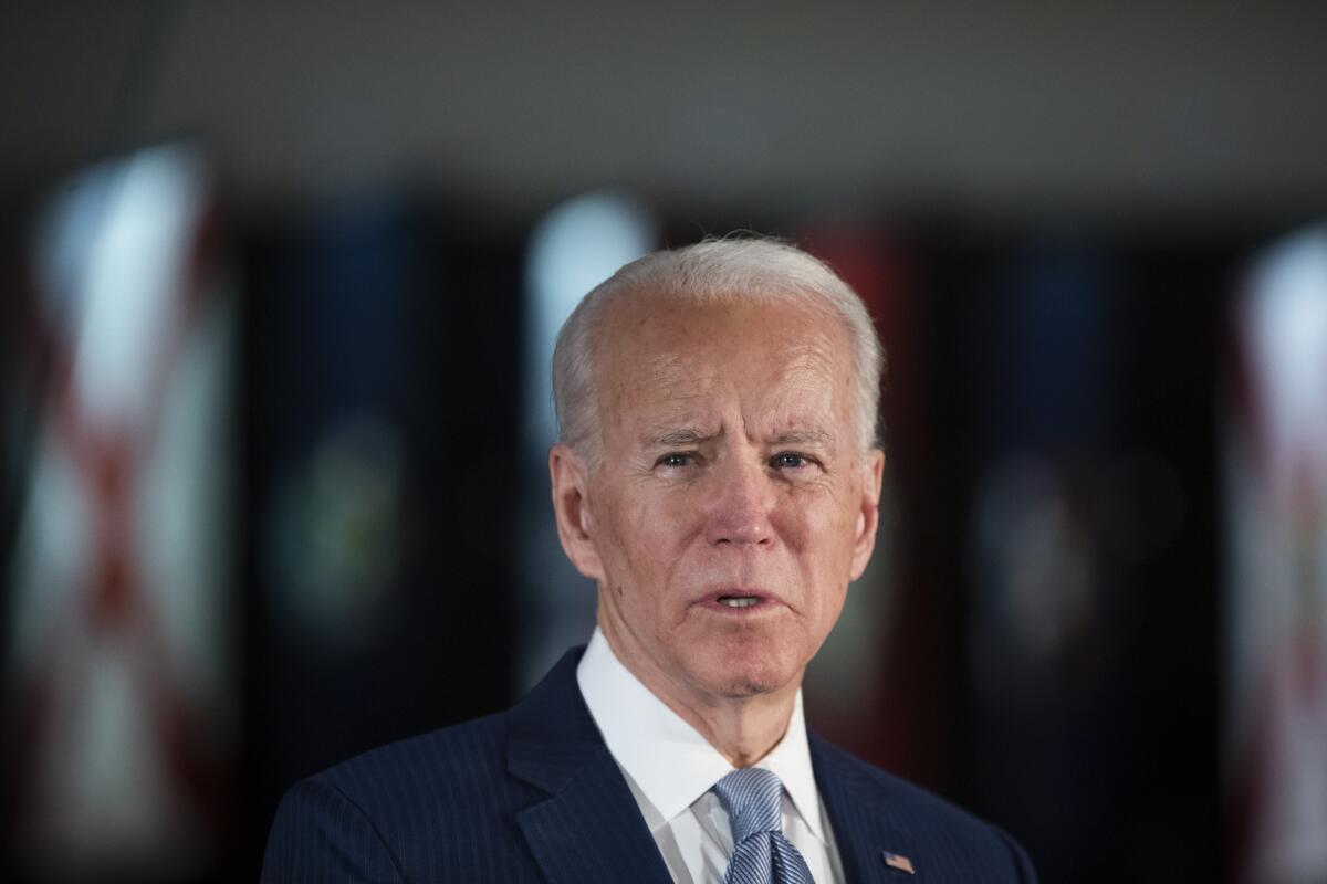 Joe Biden speaks to reporters at the National Constitution Center in Philadelphia on March 10.