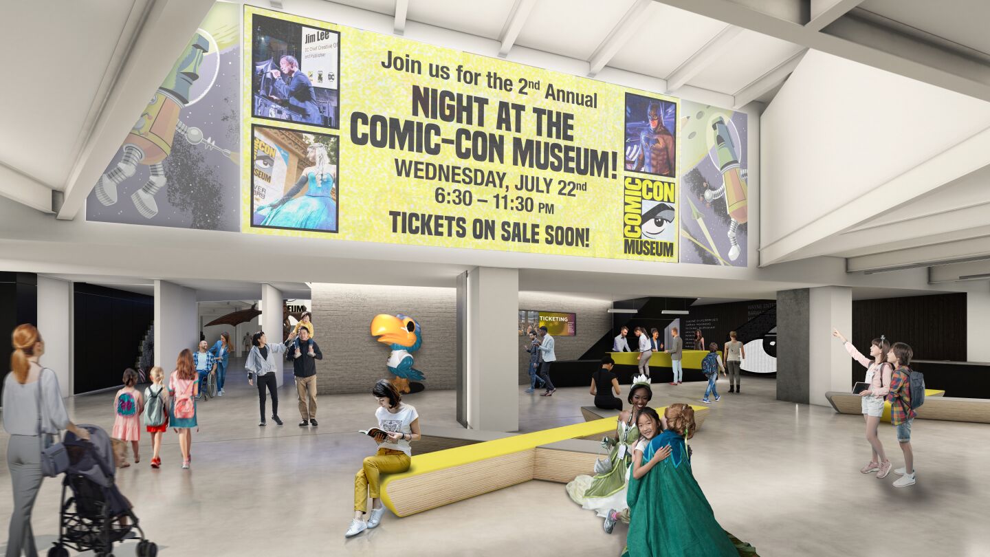 Rendering of the lobby at the Comic-Con Museum, set to open in summer 2021.