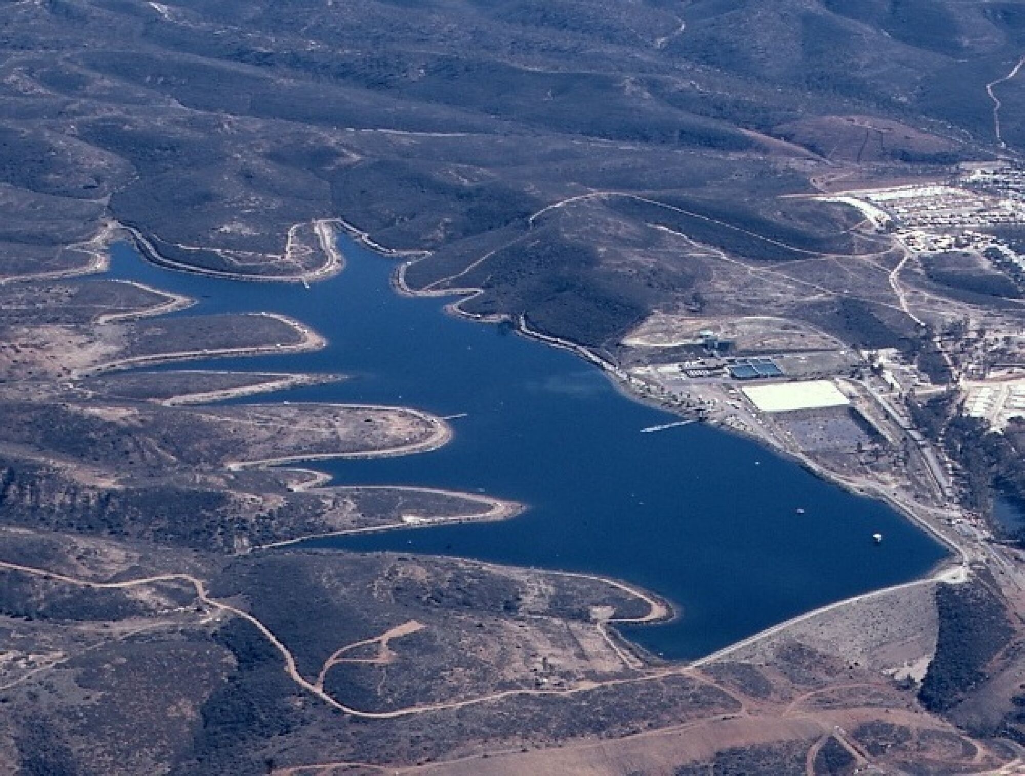 An aerial photo of Miramar Reservoir from 1972.