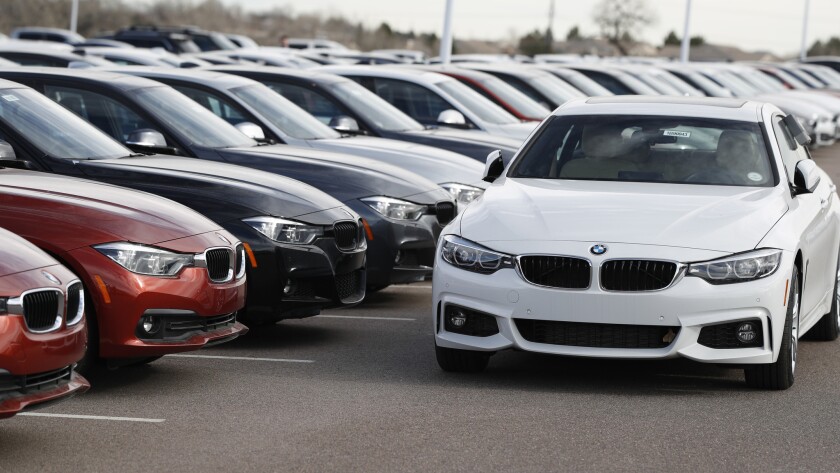 A lineup of 3 Series sedans at a BMW dealership in Highlands Ranch, Colo., in January.