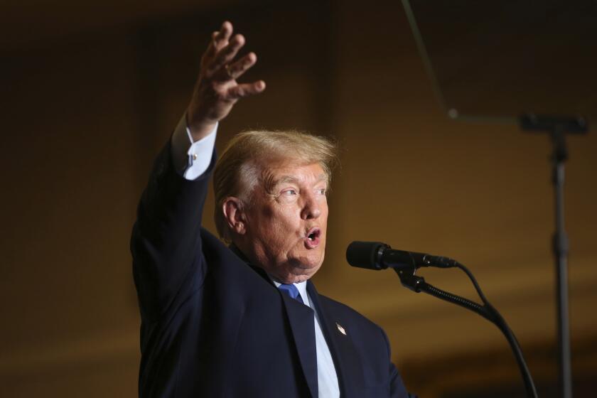 Former President Donald Trump speaks at a campaign rally Saturday, Nov. 11, 2023, in Claremont, N.H. (AP Photo/Reba Saldanha)