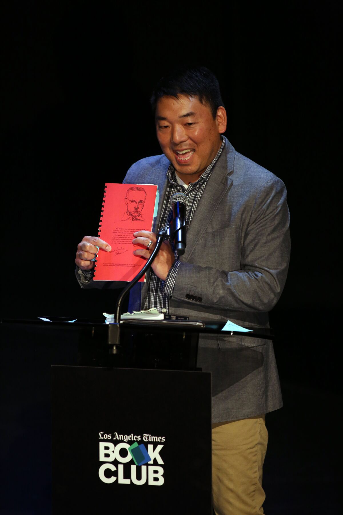 Arts editor Craig Nakano at the Los Angeles Times Book Club.