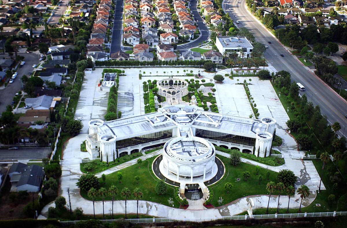 Aerial view of Trinity Broadcast Network headquarters in Costa Mesa. The lavish TBN site is well known for it "million light display" during the Christmas holiday season. (Don Kelsen / Los Angeles Times)