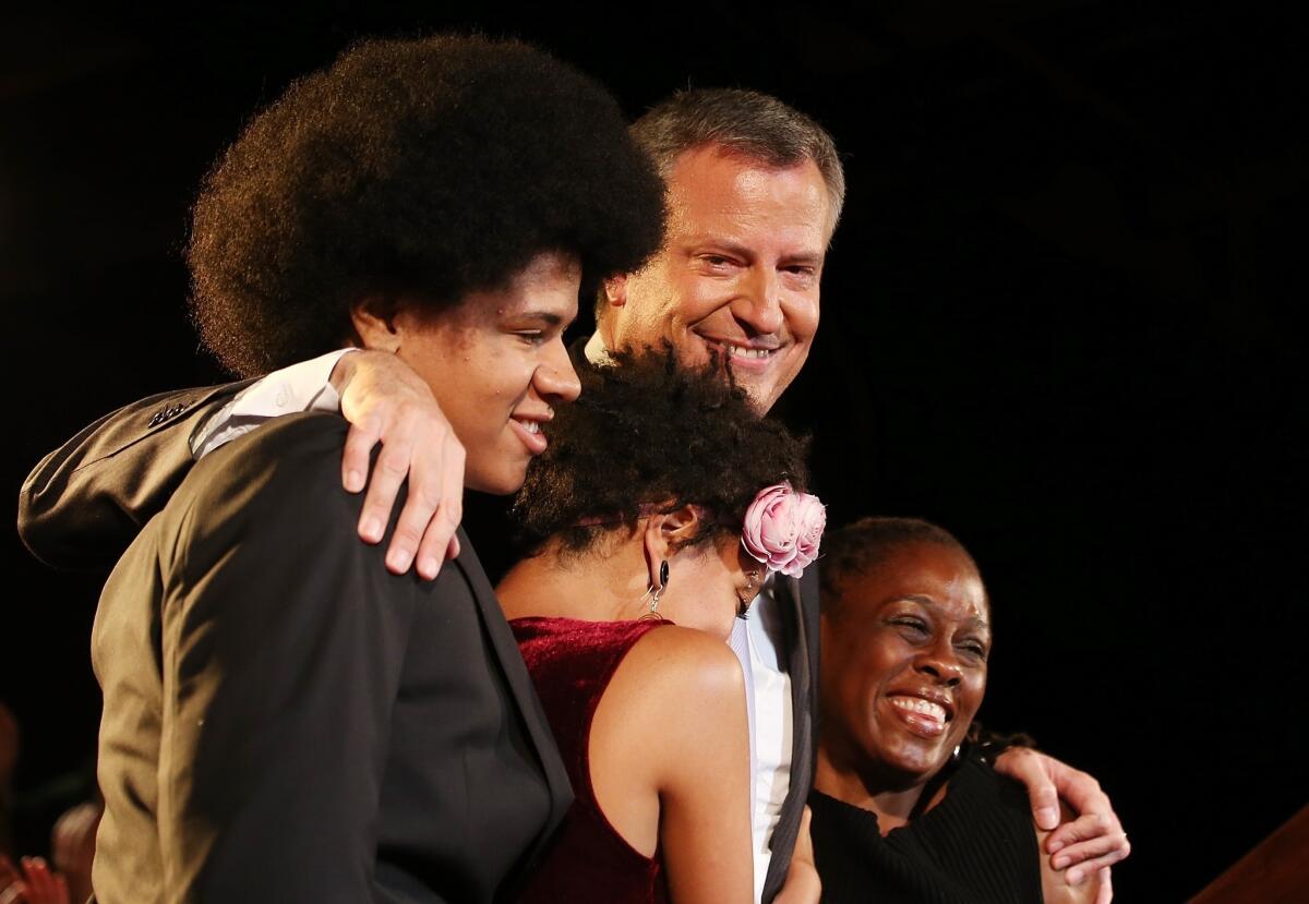 New York Democratic mayoral candidate Bill de Blasio and his family attend a primary night party in Brooklyn.