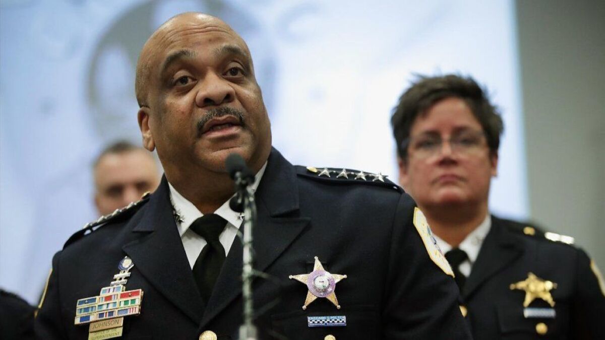 Chicago Police Superintendent Eddie Johnson speaks during a press conference on Feb. 21.