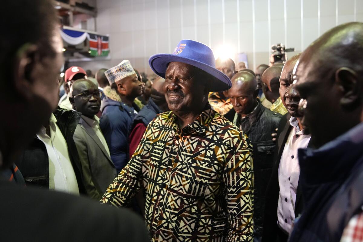 Kenyan presidential candidate Raila Odinga in a crowd