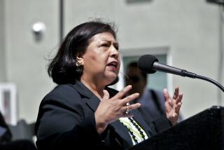 1st district Los Angeles County Supervisor Gloria Molina at a press conference in downtown Los Angeles. (Photo by Ted Soqui/Corbis via Getty Images)