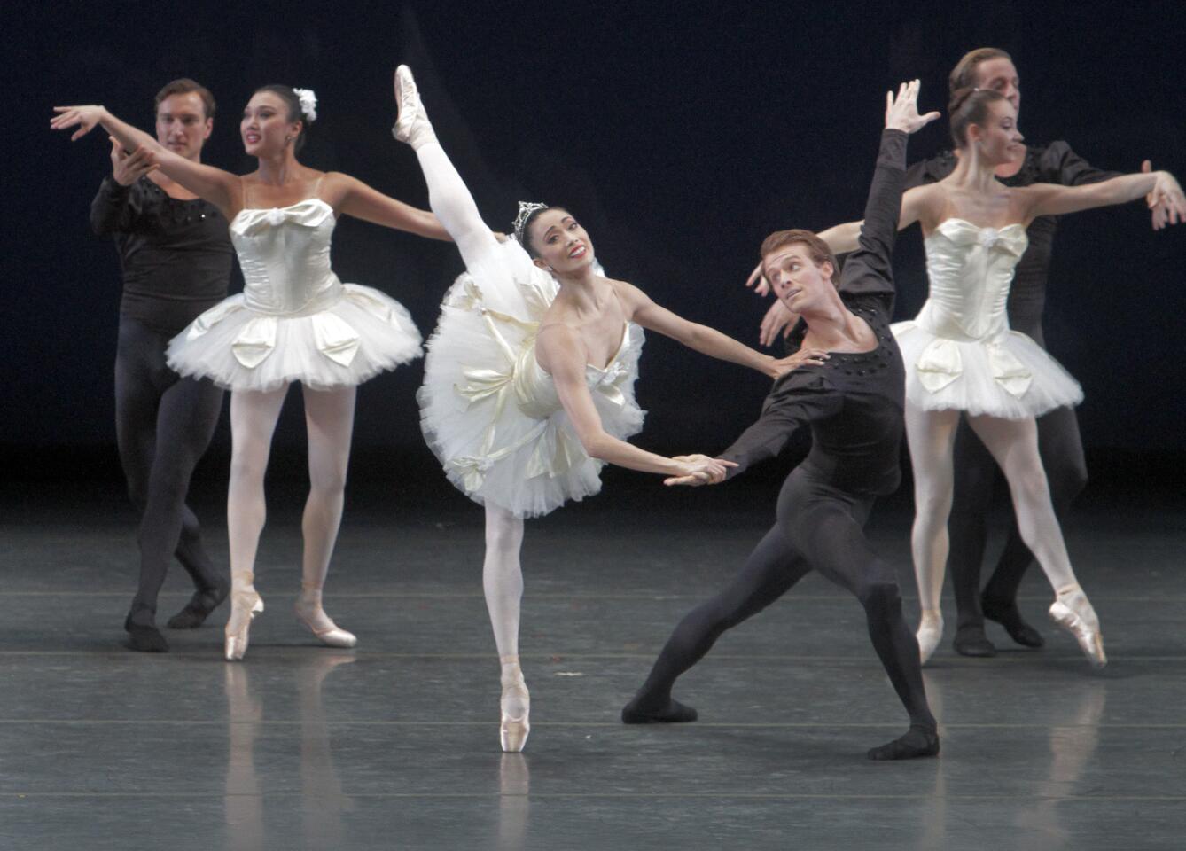 Stella Abrera and Eric Tamm, center, with the corps de ballet in Balanchine's "Symphony in C" in American Ballet Theatre's opening night at the Dorothy Chandler Pavilion on Thursday.