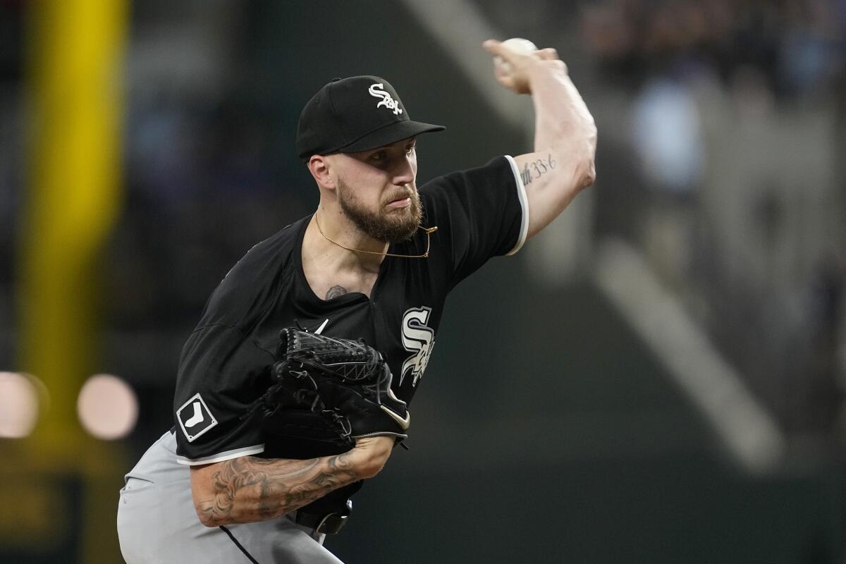 White Sox pitcher Garrett Crochet throws during a game against the Rangers on Tuesday in Arlington, Texas.