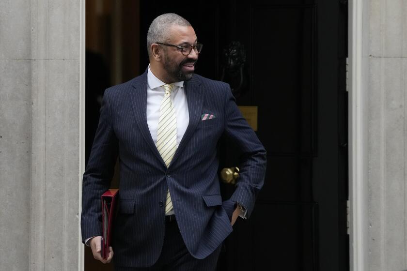 Britain's Home Secretary James Cleverly leaves 10 Downing Street following a cabinet meeting in London, Wednesday, Nov. 22, 2023. (AP Photo/Frank Augstein)