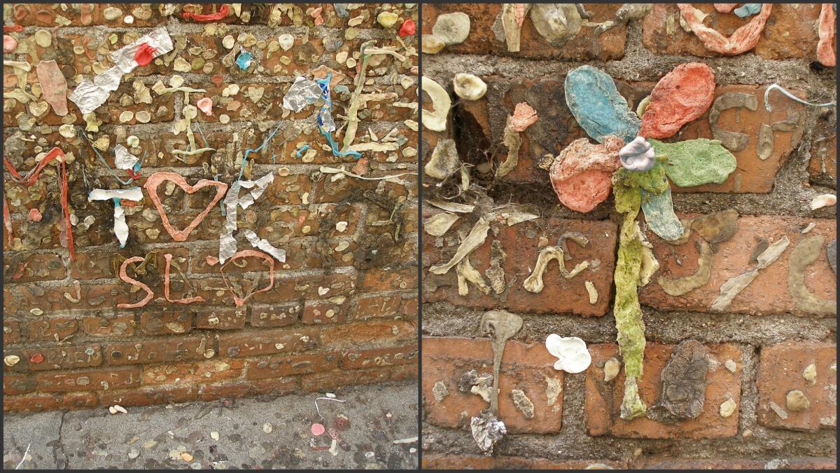 Gum chewers have created patterns in the sticky creations at Bubblegum Alley.