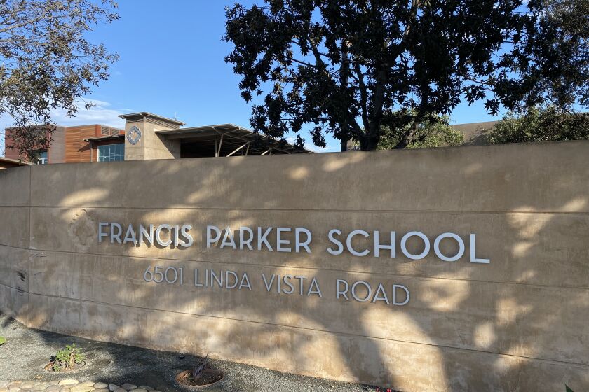 Francis Parker School sign at Linda Vista Road. 