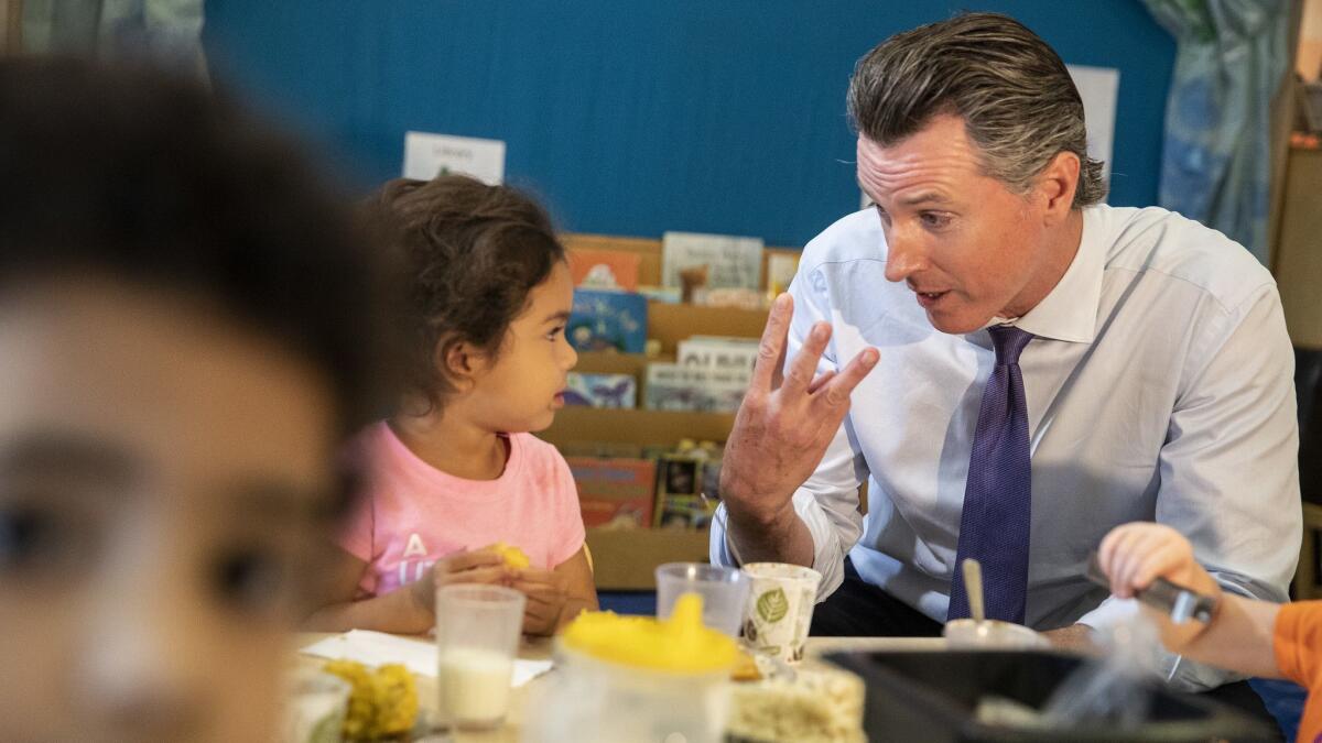 Democratic gubernatorial candidate Gavin Newsom visits UCLA's Early Care and Education Center at University Village in Los Angeles on Sept. 26.