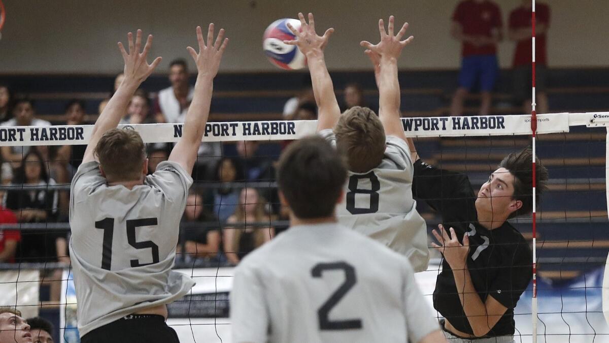 South's Brandon Browning (Corona del Mar) earned the MVP award in the boys' match at the 41st Dave Mohs Memorial Orange County High School Volleyball All-Star festivities on Friday.