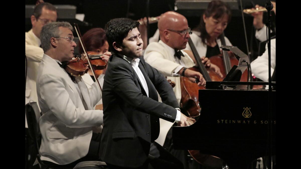 Uzbeck pianist Behzod Abduraimov performs at the Hollywood Bowl on July 15, 2014.