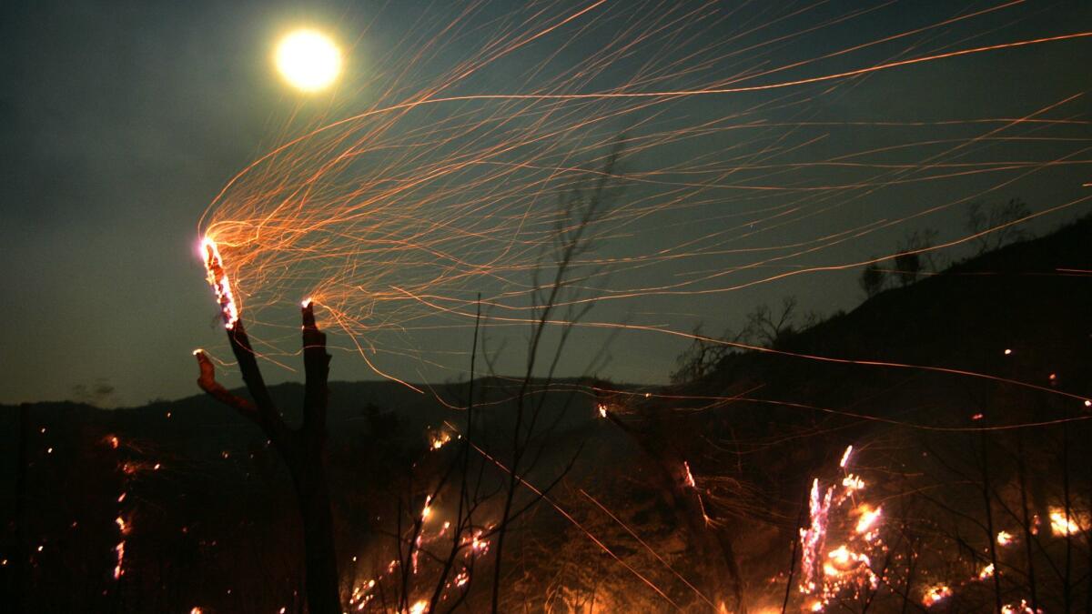 Blowing embers helped fuel the Witch fire that burned thousands of acres and hundreds of homes in San Diego County in 2007.