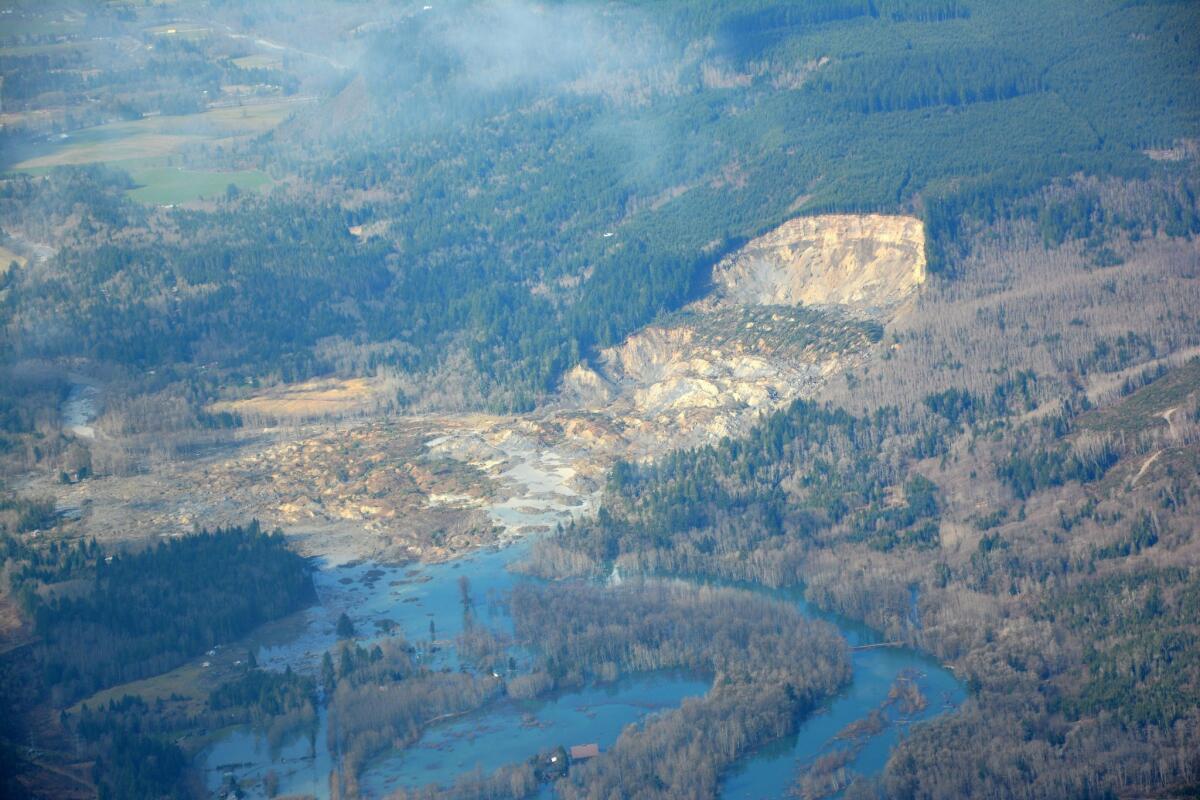 Handout image released by the Washington State Department of Transportation showing the scene of the mudslide.