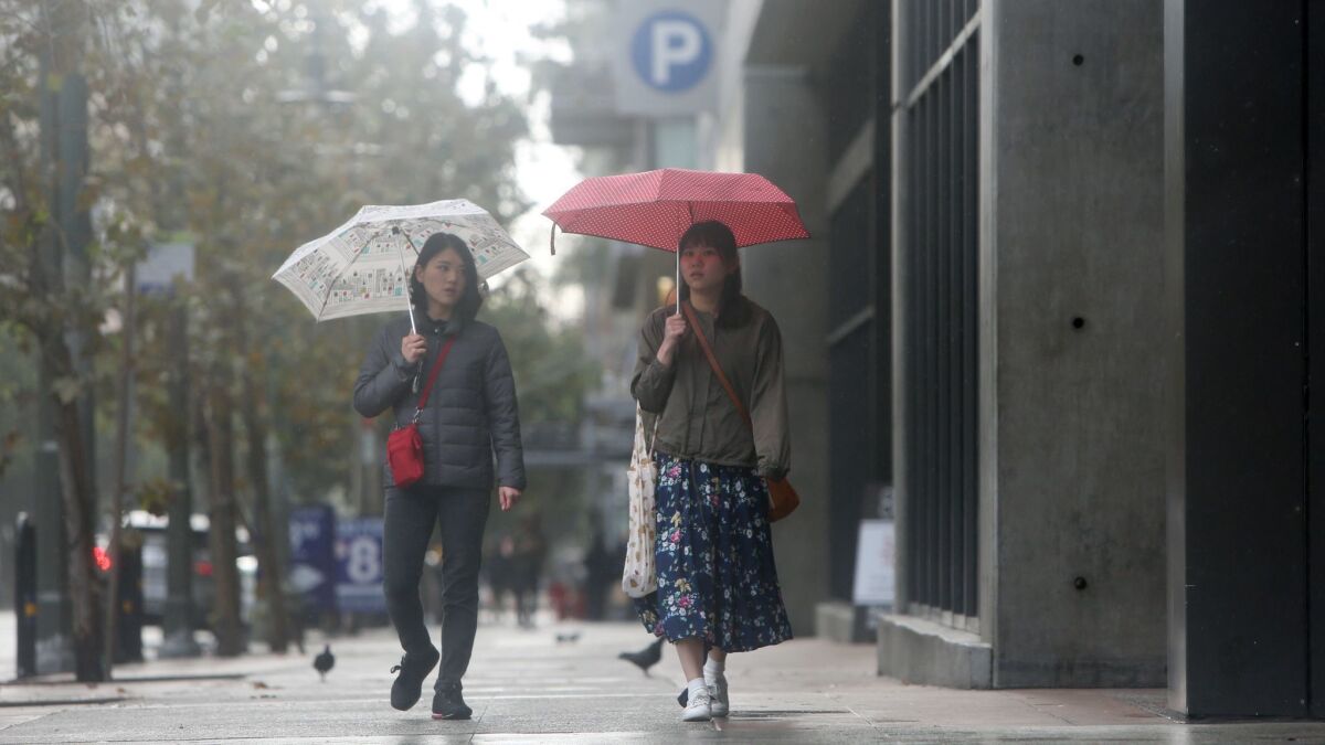 Feb. 4 brought rain to downtown Los Angeles.
