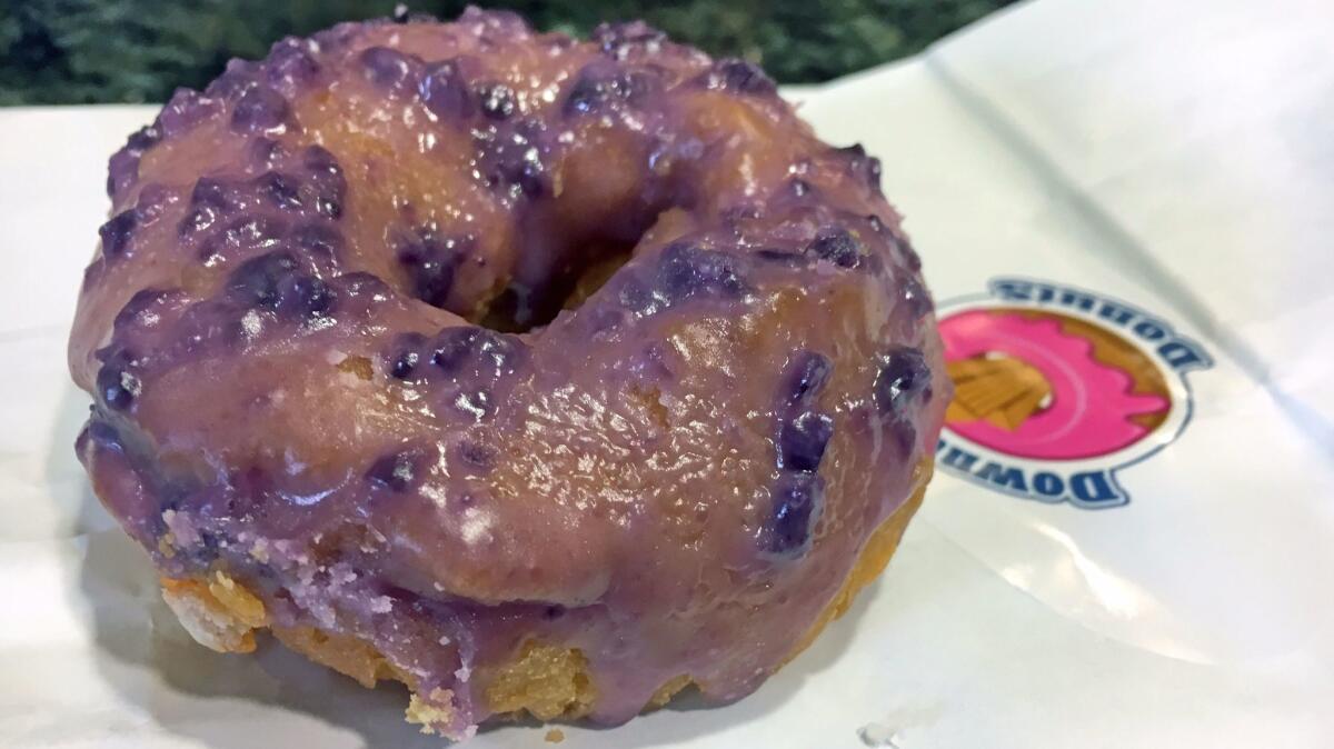 Blueberry doughnut from Downtown Donuts. (Jenn Harris / Los Angeles Times)