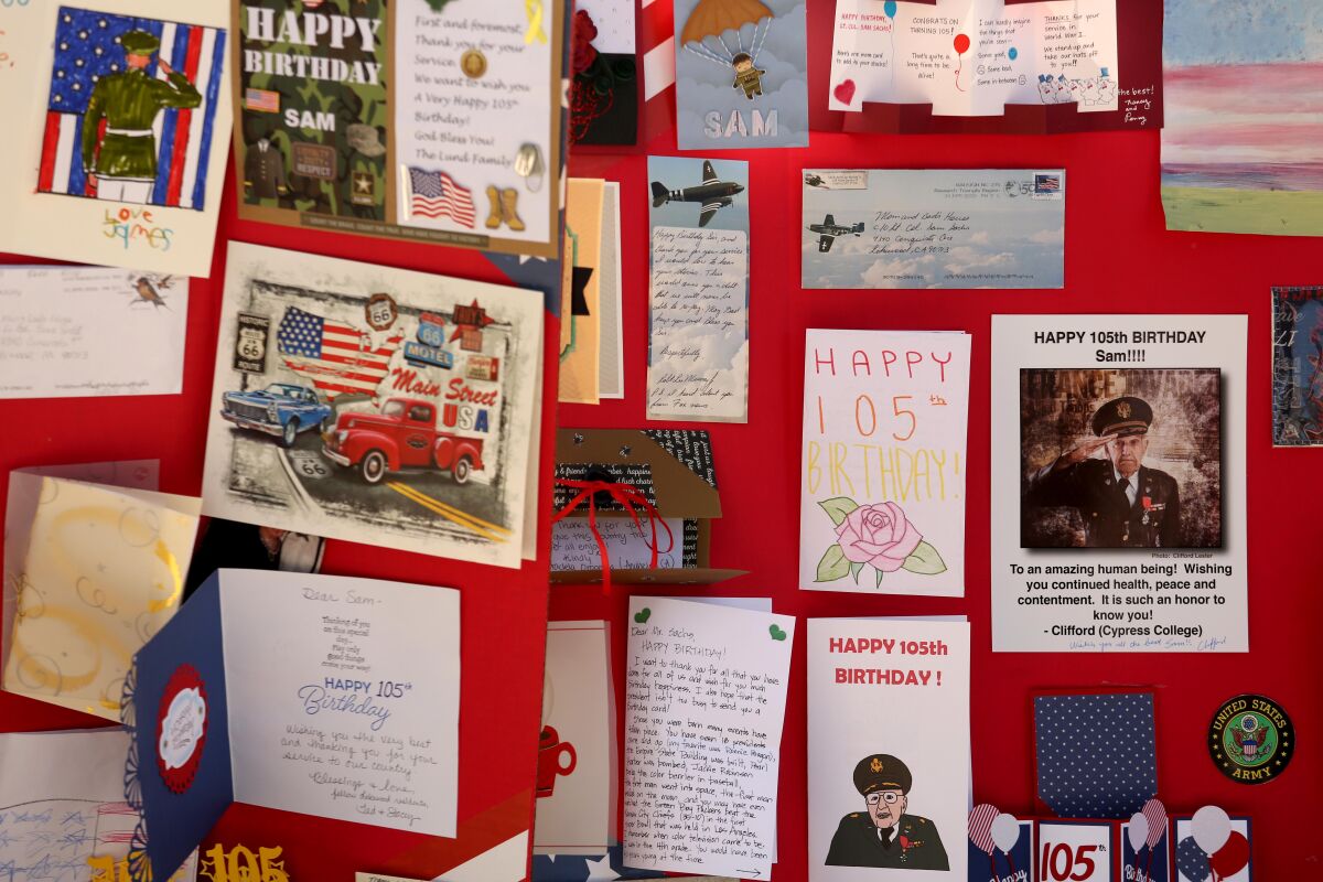 Some of the thousands of birthday cards received by Sam Sachs 