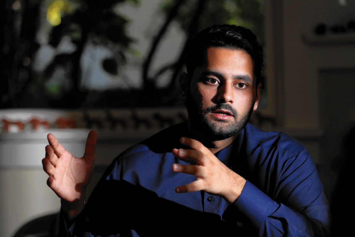 Pakistani activist Mohammad Jibran Nasir speaks at Pomona College. Nasir is encouraging young Pakistanis to join the fight against extremism.