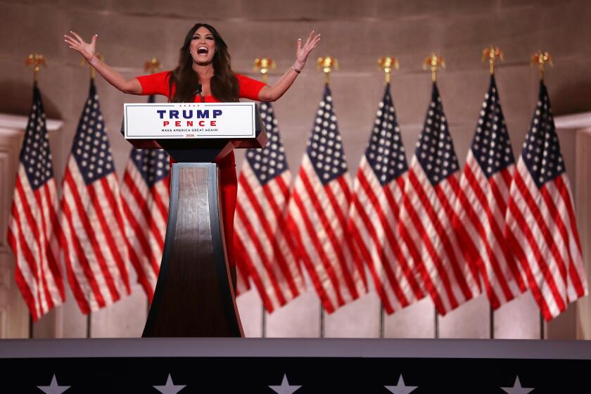 Kimberly Guilfoyle pre-records her address to the Republican National Convention at the Mellon Auditorium in Washington, DC.