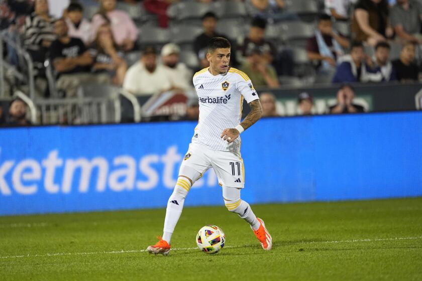 Galaxy forward Gabriel Pec controls the ball during a recent match against the Colorado Rapids