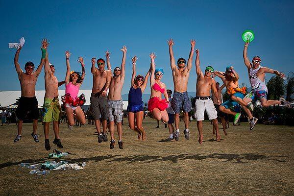Celebrating their third year attending the Coachella Valley Arts and Music Festival, this group from San Diego, more than 20 strong (some not pictured), call themselves "Coachellaville."