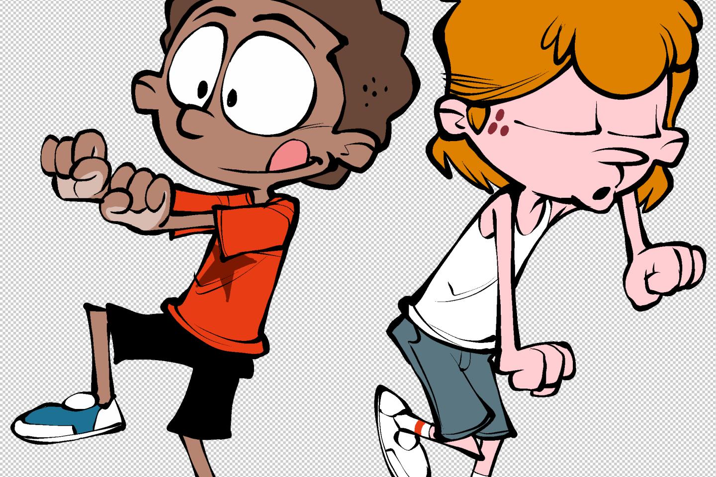 Illustration of two boyhood friends dancing