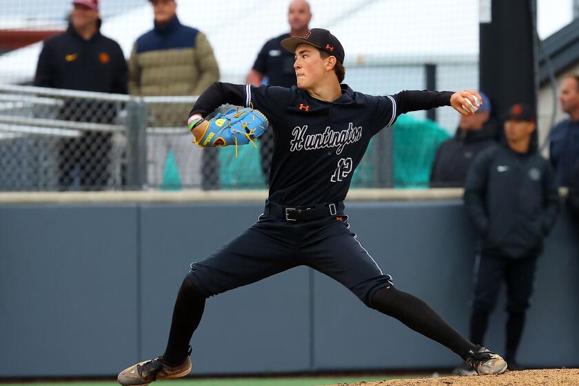Freshman pitcher Jared Grindlinger of Huntington Beach.